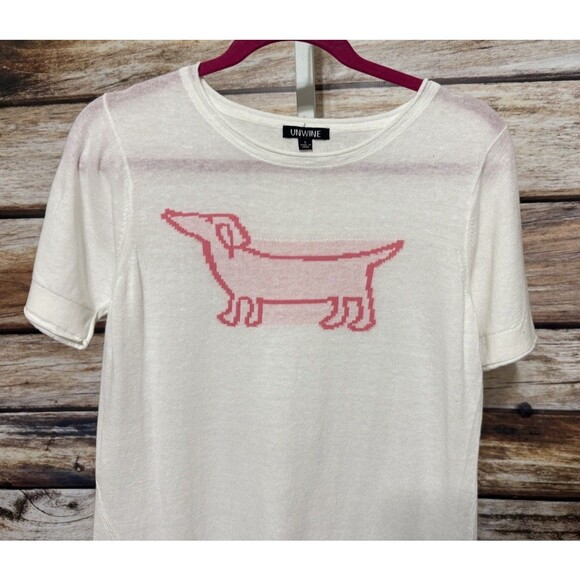 Unwine Dog Sweater Dachshund Women’s Large White Pink Linen Blend - Picture 5 of 9